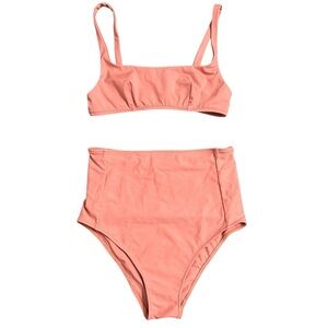 High-Waist Bikini Set in Coral Pink
